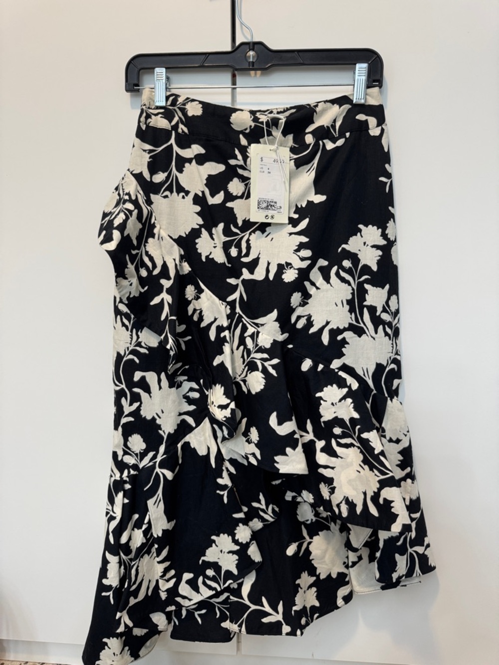 H&M Johanna ortiz Black and Cream Asymmetrical Floral Midi